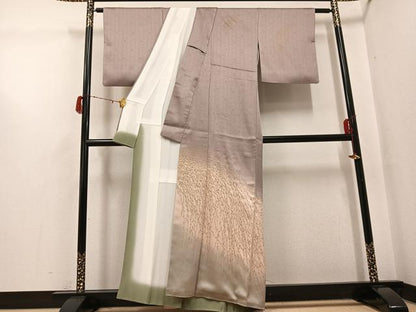 平和屋着物●訪問着　駒刺繍　草花文　暈し染め　金彩　正絹　逸品　AABH3156ph