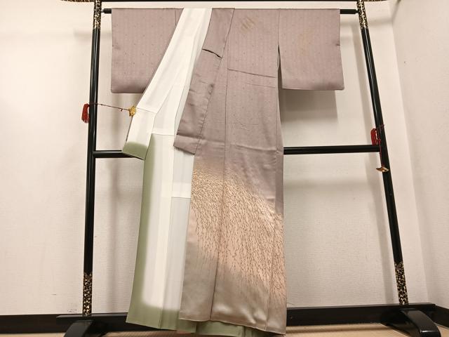 平和屋着物●訪問着　駒刺繍　草花文　暈し染め　金彩　正絹　逸品　AABH3156ph