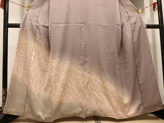 平和屋着物●訪問着　駒刺繍　草花文　暈し染め　金彩　正絹　逸品　AABH3156ph
