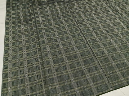平和屋着物●花織　紬　格子　正絹　逸品　AABH3839ph