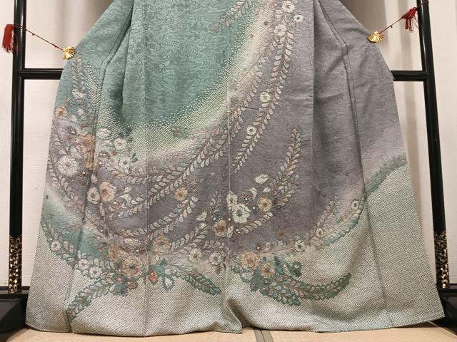 平和屋着物●訪問着　辻が花　絞り　暈し染め　金彩　金通し地　正絹　逸品　AABH3838ph