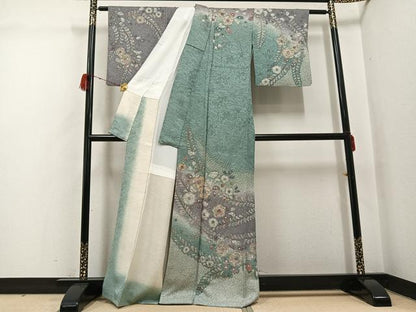 平和屋着物●訪問着　辻が花　絞り　暈し染め　金彩　金通し地　正絹　逸品　AABH3838ph