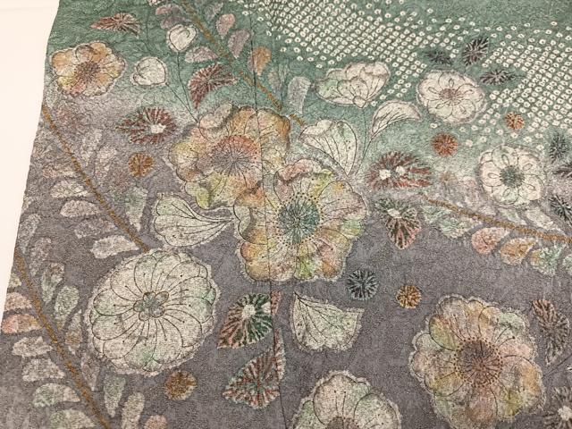平和屋着物●訪問着　辻が花　絞り　暈し染め　金彩　金通し地　正絹　逸品　AABH3838ph