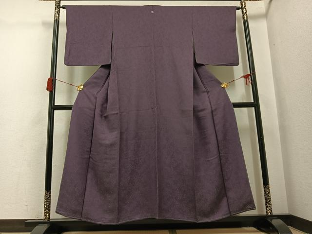 平和屋着物●上質な色無地　草木地紋　葡萄鼠色　正絹　逸品　AABH3840ph