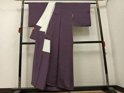 平和屋着物●上質な色無地　草木地紋　葡萄鼠色　正絹　逸品　AABH3840ph