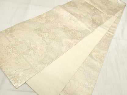 平和屋着物◎六通柄袋帯　吉祥花文　銀糸　正絹　逸品　AABH1357wj