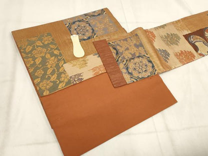 平和屋着物◎つけ帯 古代校倉裂 鴛鴦花文 金糸 正絹 逸品 AABH1350wj