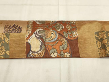 平和屋着物◎つけ帯 古代校倉裂 鴛鴦花文 金糸 正絹 逸品 AABH1350wj