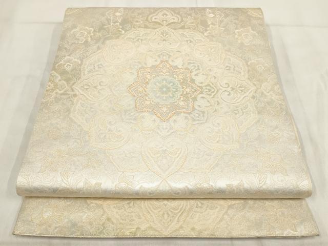 平和屋着物◎六通柄袋帯　吉祥花文　銀糸　正絹　逸品　AABH1357wj