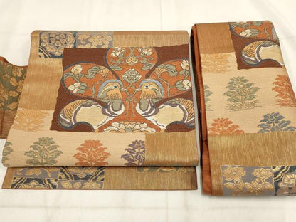 平和屋着物◎つけ帯 古代校倉裂 鴛鴦花文 金糸 正絹 逸品 AABH1350wj
