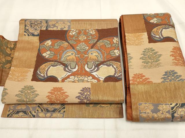 平和屋着物◎つけ帯 古代校倉裂 鴛鴦花文 金糸 正絹 逸品 AABH1350wj