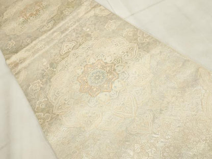 平和屋着物◎六通柄袋帯　吉祥花文　銀糸　正絹　逸品　AABH1357wj