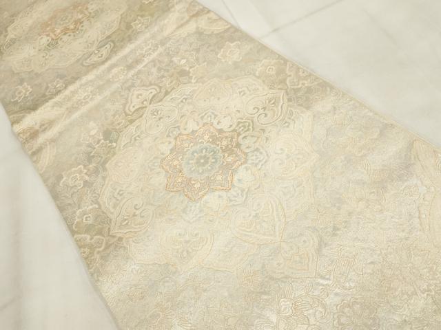 平和屋着物◎六通柄袋帯　吉祥花文　銀糸　正絹　逸品　AABH1357wj