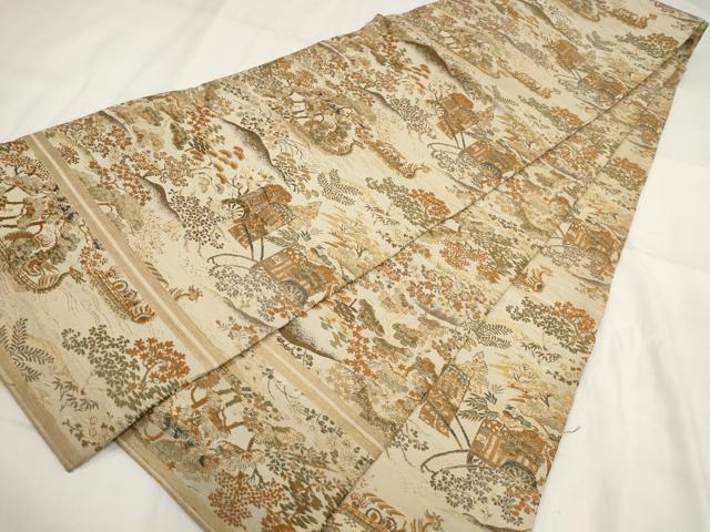 平和屋着物◎アンティーク 大正ロマン 丸帯 遠山風景文 金糸 正絹 逸品 AABH1402wj
