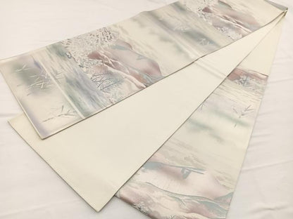 平和屋着物◎六通柄袋帯　雪持ち風景文　金銀糸　正絹　逸品　BAAW7939hv