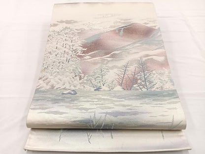 平和屋着物◎六通柄袋帯　雪持ち風景文　金銀糸　正絹　逸品　BAAW7939hv