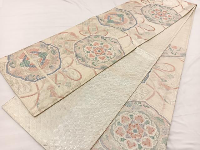 平和屋着物◎佐賀錦　六通柄袋帯　鏡裏有職文　銀糸　正絹　逸品　BAAX0707hv