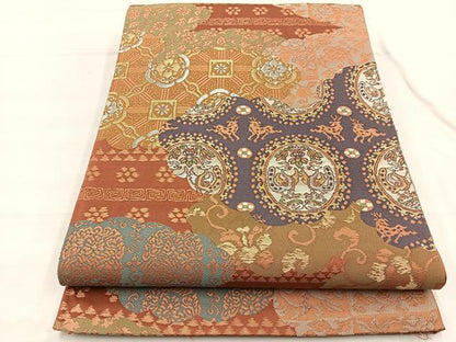 平和屋着物◎六通柄袋帯　唐織　向かい鳳凰花唐草文　金銀糸　正絹　逸品　BAAX0683hv