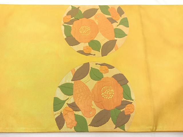 平和屋着物◎太鼓柄袋帯　ふくれ織　花鳥丸文　金糸　引箔　正絹　逸品　BAAX0681hv