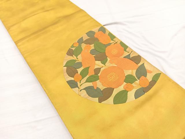 平和屋着物◎太鼓柄袋帯　ふくれ織　花鳥丸文　金糸　引箔　正絹　逸品　BAAX0681hv