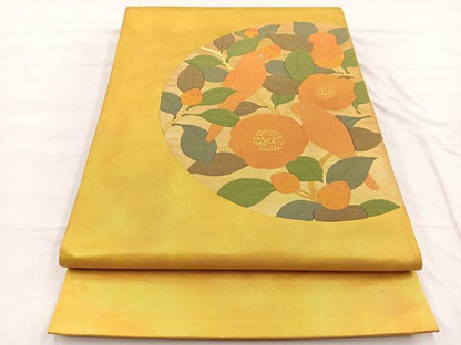 平和屋着物◎太鼓柄袋帯　ふくれ織　花鳥丸文　金糸　引箔　正絹　逸品　BAAX0681hv