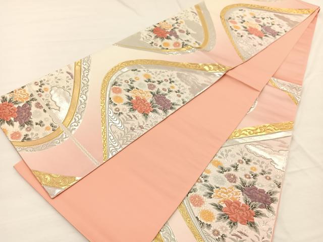 平和屋着物◎西陣　六通柄袋帯　唐織　流水花文　金銀糸　正絹　逸品　BAAX0685hv