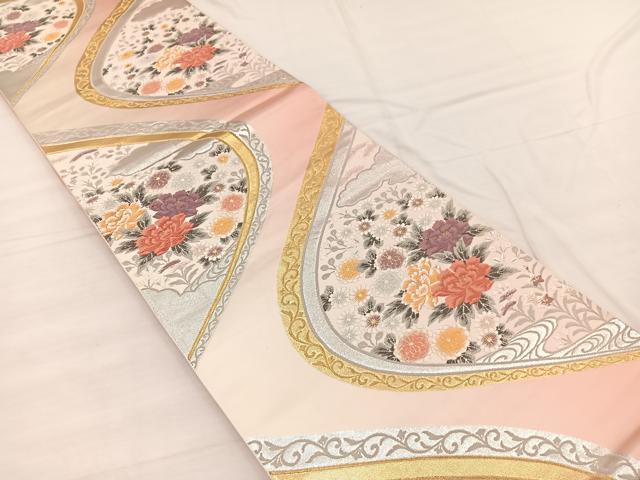 平和屋着物◎西陣　六通柄袋帯　唐織　流水花文　金銀糸　正絹　逸品　BAAX0685hv