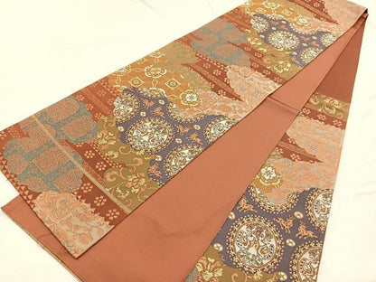 平和屋着物◎六通柄袋帯　唐織　向かい鳳凰花唐草文　金銀糸　正絹　逸品　BAAX0683hv