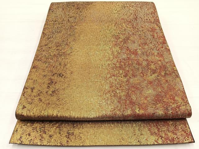 平和屋着物◎六通柄袋帯　ふくれ織　霞文　金糸　正絹　逸品　BAAX0728hv