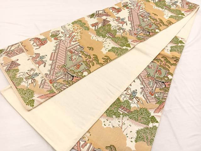 平和屋着物◎六通柄袋帯　唐織　乗馬風景文　金糸　正絹　逸品　BAAX0771hv
