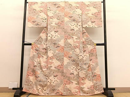 平和屋着物■上質な小紋　ふくれ織　鴛鴦花筏文　金彩　正絹　逸品　BAAW7602hv