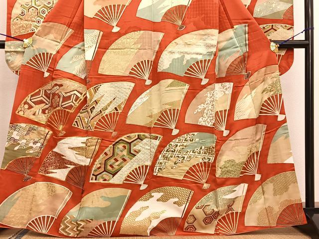 平和屋着物■豪華振袖　駒刺繍　扇面有職文様　金彩　正絹　逸品　BAAW7597hv