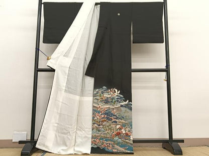 平和屋着物■豪華黒留袖　友禅　作家物　飛鶴風景文　暈し染め　正絹　逸品　BAAW7599hv