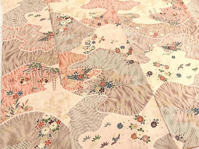 平和屋着物■上質な小紋　ふくれ織　鴛鴦花筏文　金彩　正絹　逸品　BAAW7602hv