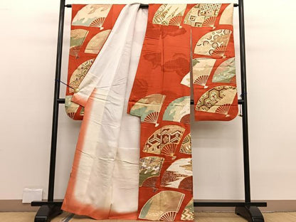 平和屋着物■豪華振袖　駒刺繍　扇面有職文様　金彩　正絹　逸品　BAAW7597hv