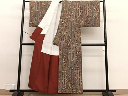 平和屋着物■上質な小紋 鳳凰花鳥文 鬼しぼ縮緬 正絹 逸品 BAAW7612hv