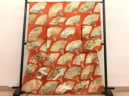 平和屋着物■豪華振袖　駒刺繍　扇面有職文様　金彩　正絹　逸品　BAAW7597hv
