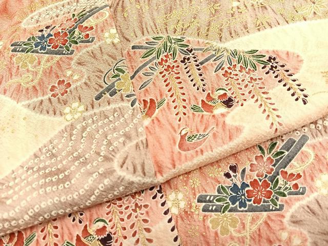 平和屋着物■上質な小紋　ふくれ織　鴛鴦花筏文　金彩　正絹　逸品　BAAW7602hv