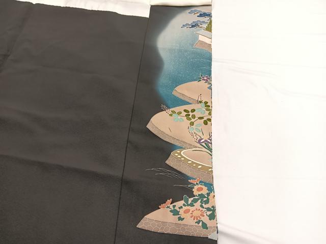 平和屋着物■豪華黒留袖　友禅　作家物　飛鶴風景文　暈し染め　正絹　逸品　BAAW7599hv
