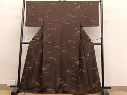平和屋着物■上質な小紋　型染め　こぼれ松葉　正絹　逸品　BAAW7868hv