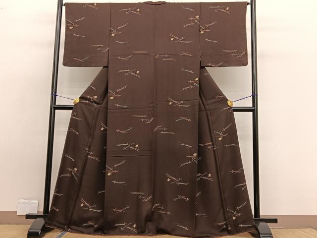 平和屋着物■上質な小紋　型染め　こぼれ松葉　正絹　逸品　BAAW7868hv
