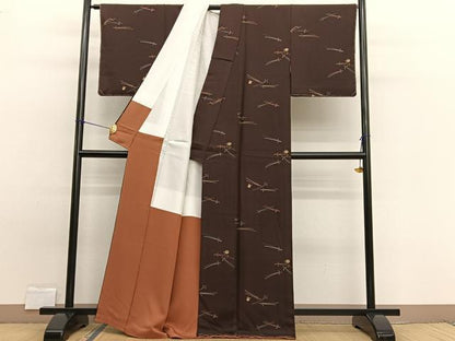 平和屋着物■上質な小紋　型染め　こぼれ松葉　正絹　逸品　BAAW7868hv