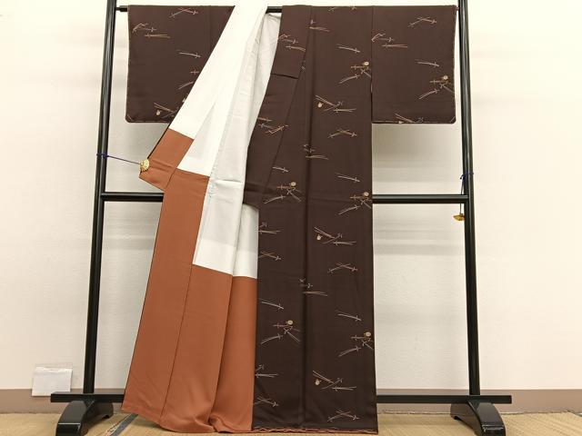 平和屋着物■上質な小紋　型染め　こぼれ松葉　正絹　逸品　BAAW7868hv