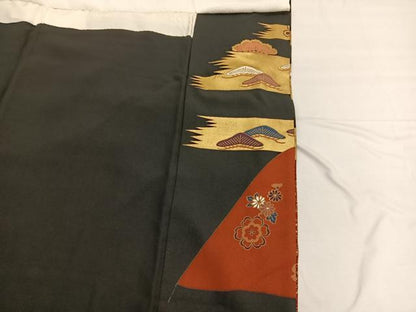 平和屋着物■豪華黒留袖 駒刺繍 双鶴松文 金彩 正絹 逸品 BAAW7859hv