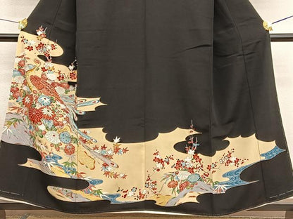 平和屋着物■豪華黒留袖 孔雀花文 金彩 正絹 逸品 BAAW7871hv