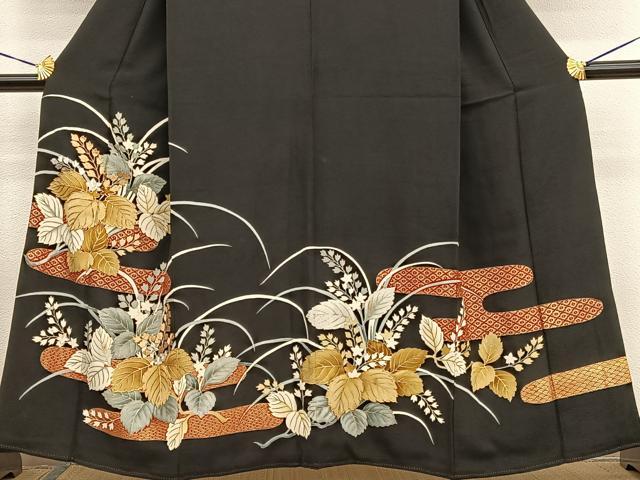 平和屋着物■豪華黒留袖　駒刺繍　エ霞桐花文　金彩　正絹　逸品　BAAW7877hv