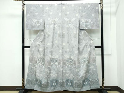 平和屋本店●極上 訪問着 総刺繍 中国三大刺繍 スワトウ相良刺繍 絞り 正倉院鳳凰花唐草文 金糸 利休白茶色地 さが美扱い 逸品 CZAA5567s6