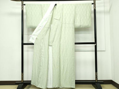 平和屋着物▽極上 色無地 単衣 夏虫色地 花菱地紋 銀通し地 逸品 CZAA5561s6
