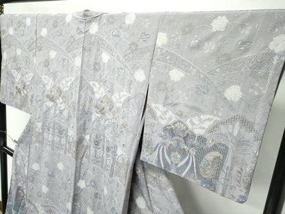 平和屋本店●極上　訪問着　総刺繍　中国三大刺繍　スワトウ相良刺繍　鳳凰花唐草文　利休白茶色地　金糸　逸品　CZAA5582s6