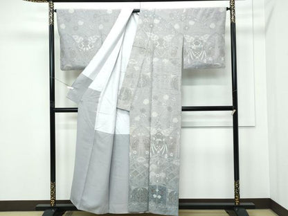 平和屋本店●極上 訪問着 総刺繍 中国三大刺繍 スワトウ相良刺繍 絞り 正倉院鳳凰花唐草文 金糸 利休白茶色地 さが美扱い 逸品 CZAA5567s6